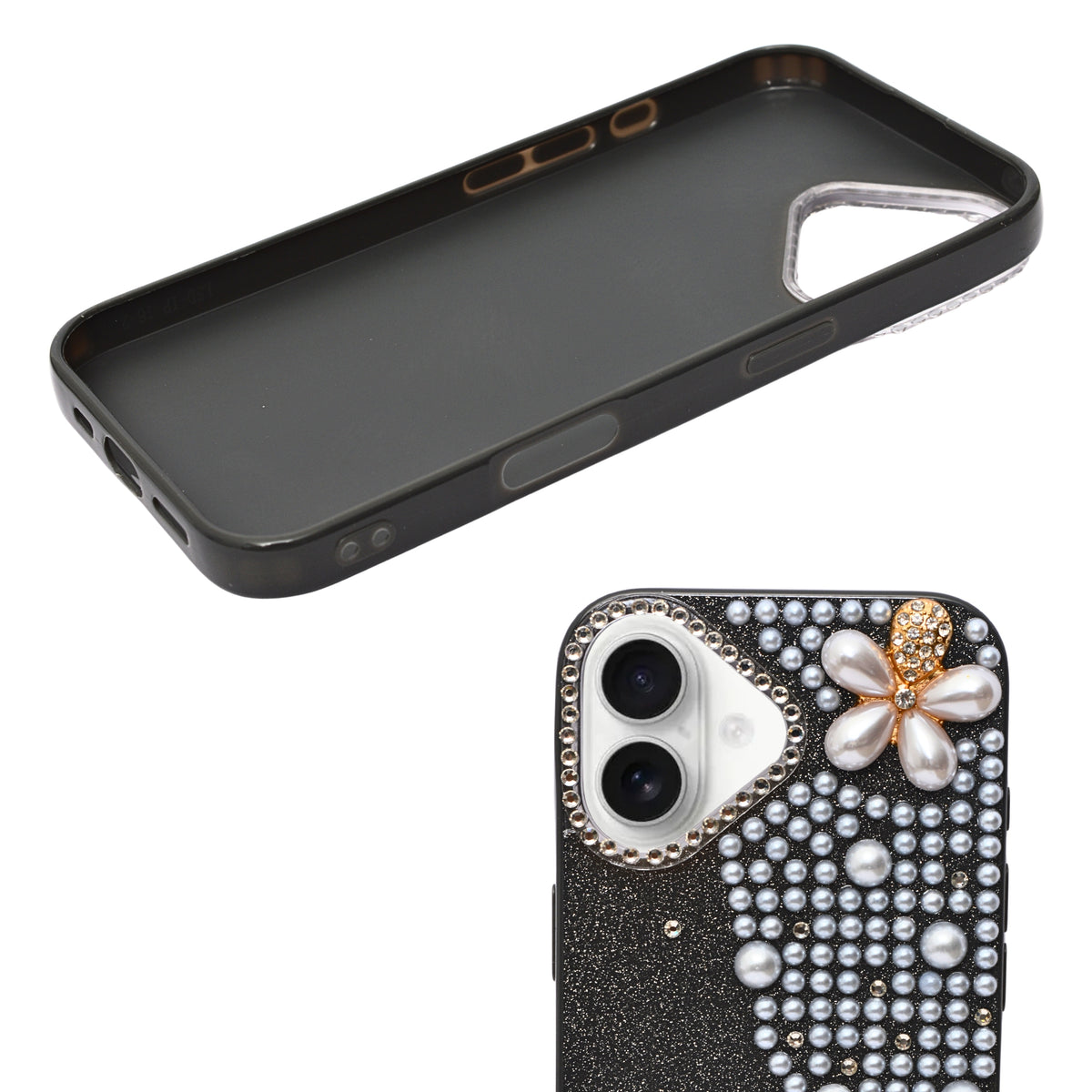 Luxury Glitter Finish with 3D Pearl Flower Design Phone Case for iPhone 17
