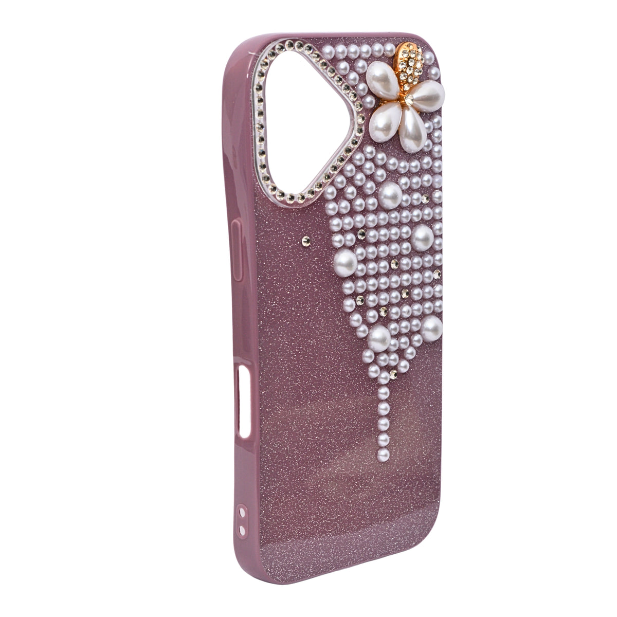 Luxury Glitter Finish with 3D Pearl Flower Design Phone Case for iPhone 17