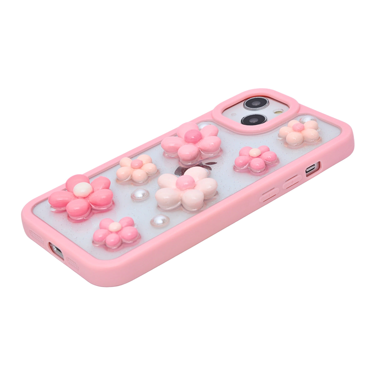 3D Pink Floral Pearl Design Protective Phone Case for iPhone 13 / 14