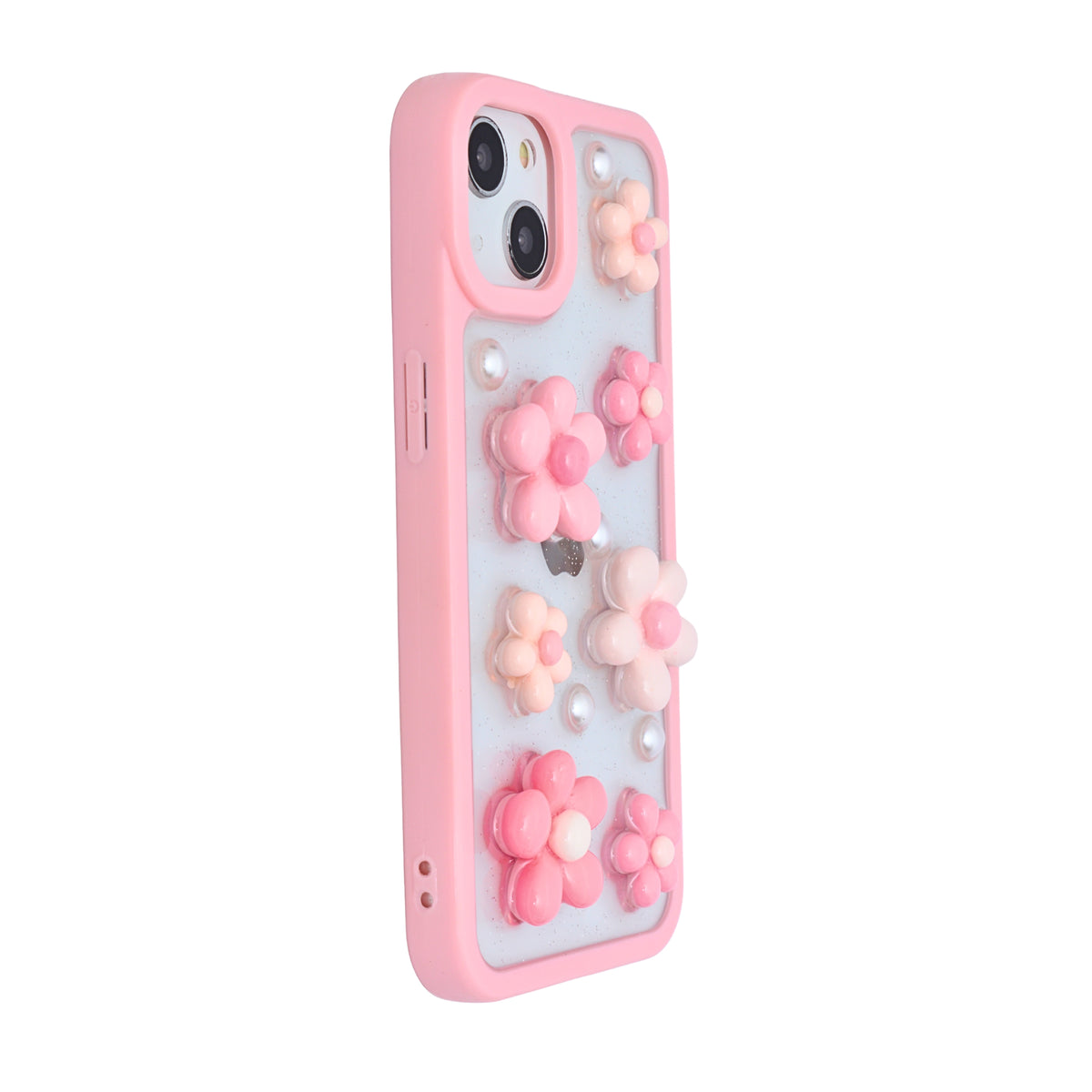 3D Pink Floral Pearl Design Protective Phone Case for iPhone 13 / 14