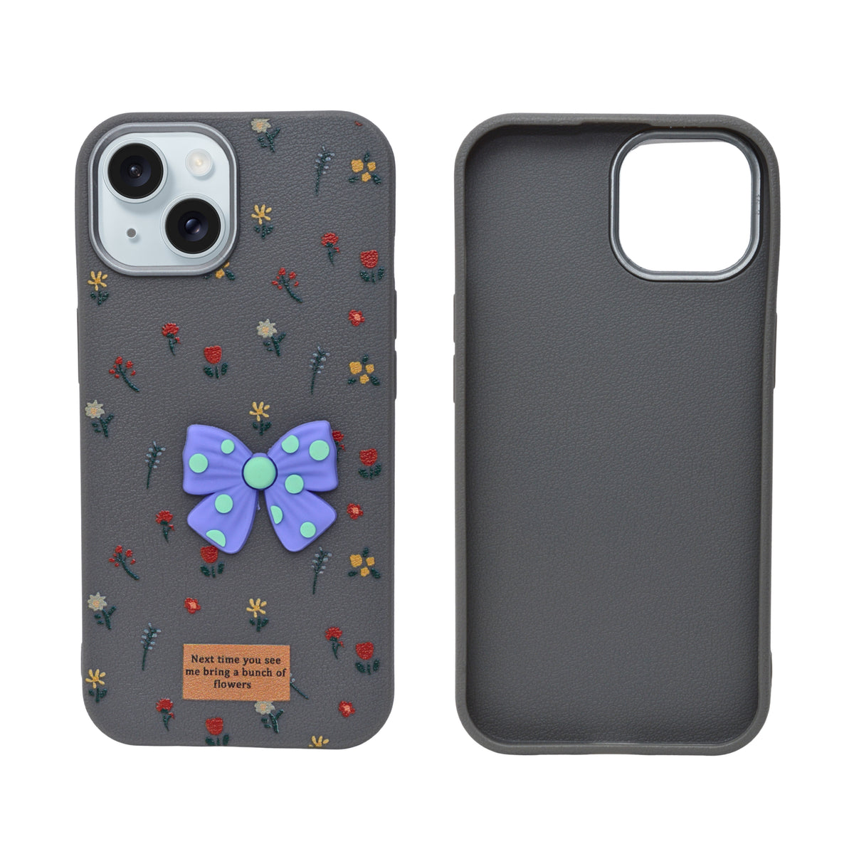 Cute Floral with 3D Bow Phone Case For iPhone 15
