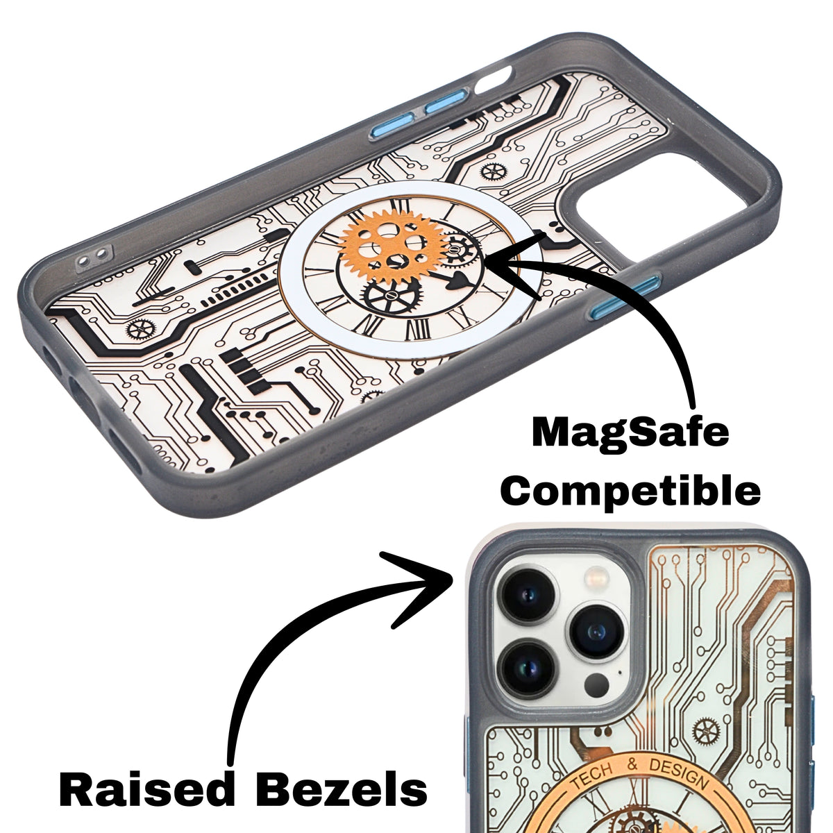 Tech Steampunk Gear Clock Design MagSafe Phone Case For iPhone 12/ 12Pro