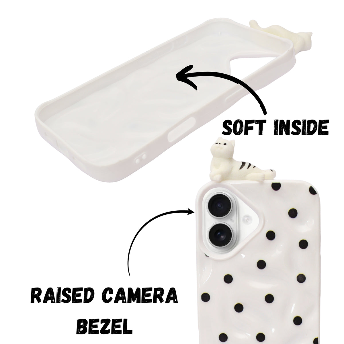 3D Cartoon Character with Polka Dots Soft Phone Case for iPhone 16 Plus