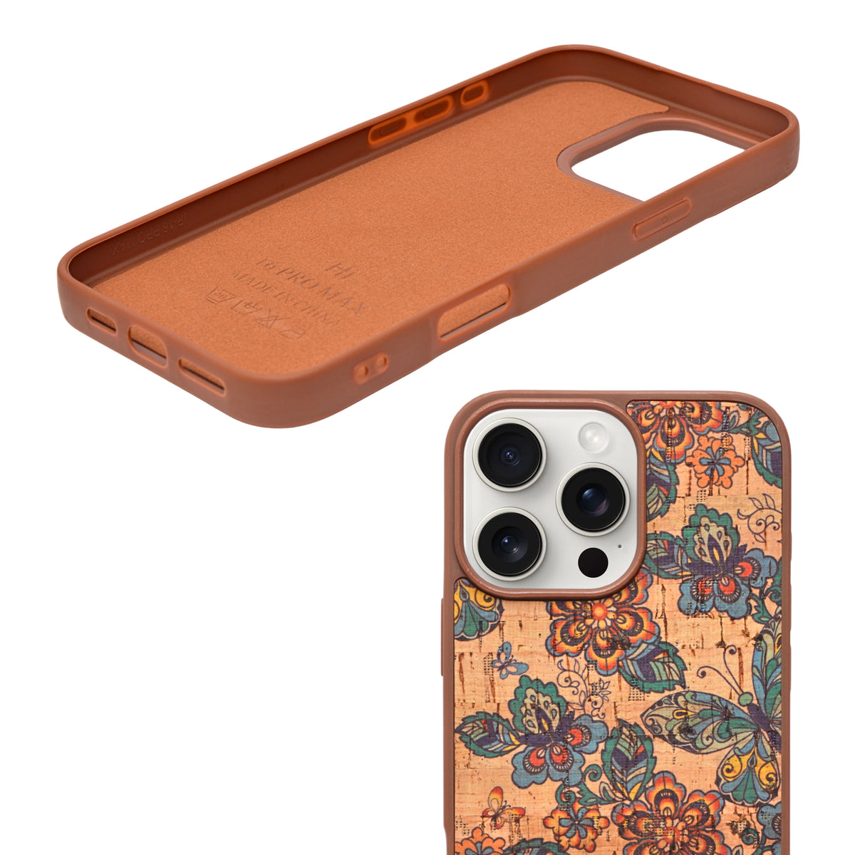 Bohemian Ethnic Print Cork Texture with Pearl Detail Phone Case for iPhone 16 Pro Max