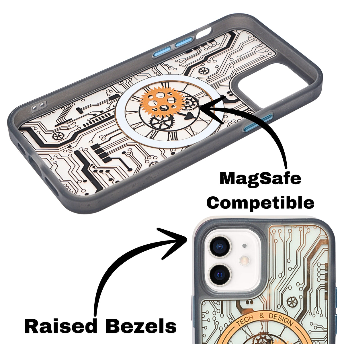 Tech Steampunk Gear Clock Design MagSafe Phone Case For iPhone 12/ 12Pro