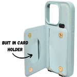 Quilted PU Leather Wallet with Mirror Card Holder & Detachable Sling Phone Case for iPhone 16 Pro