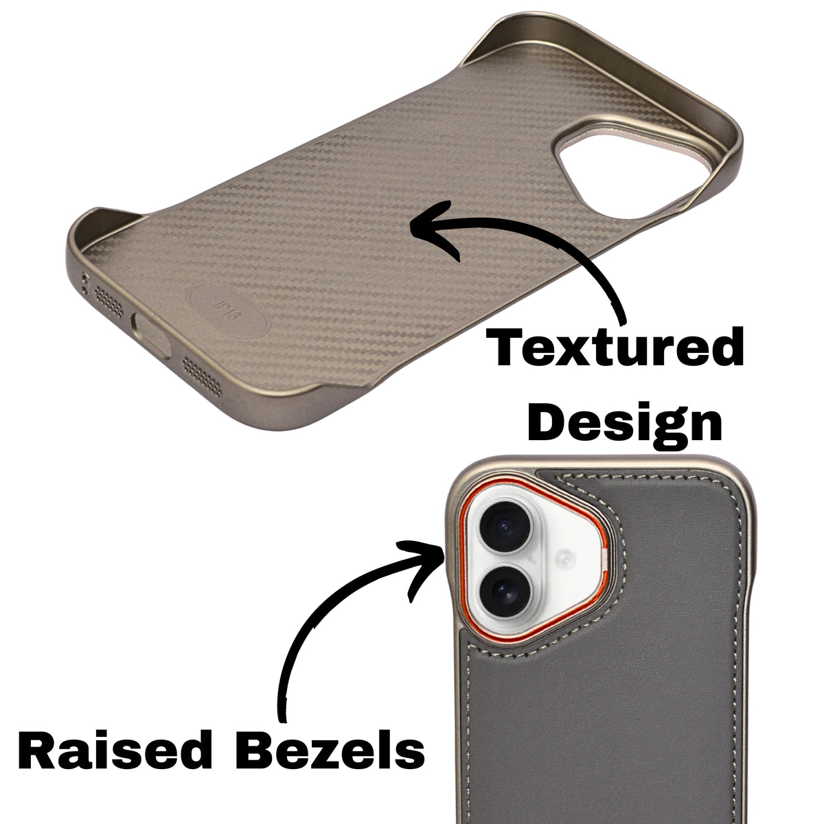 Premium Leather Finish with Metal Base Phone Case for iPhone 16 Plus