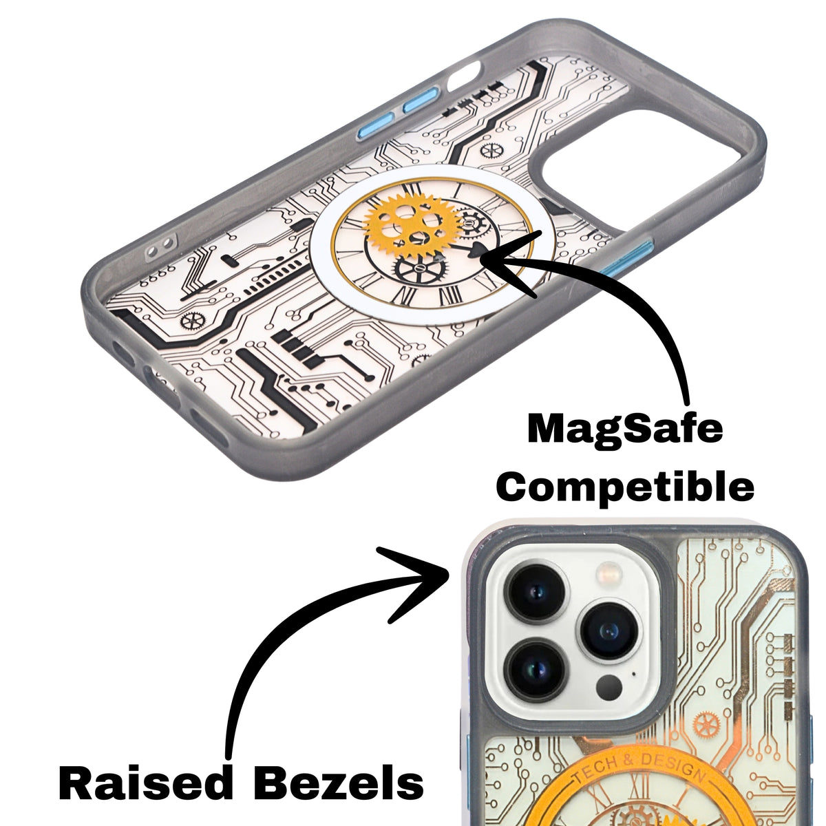 Tech Steampunk Gear Clock Design MagSafe Phone Case For iPhone 13 Pro