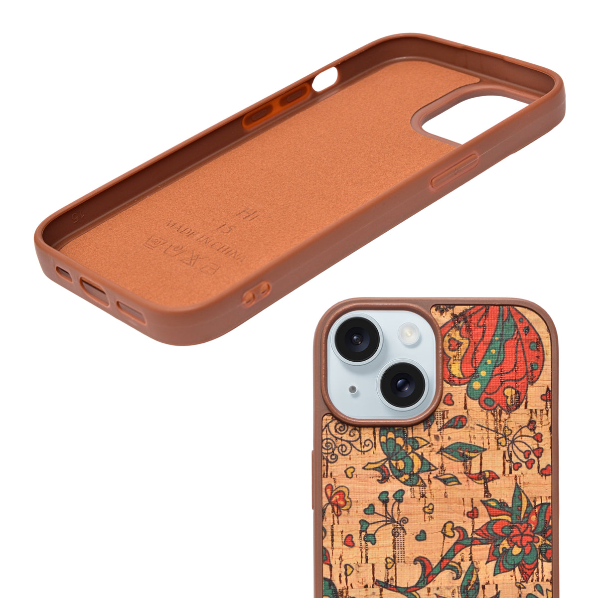 Bohemian Ethnic Print Cork Texture with Pearl Detail Phone Case for iPhone 15