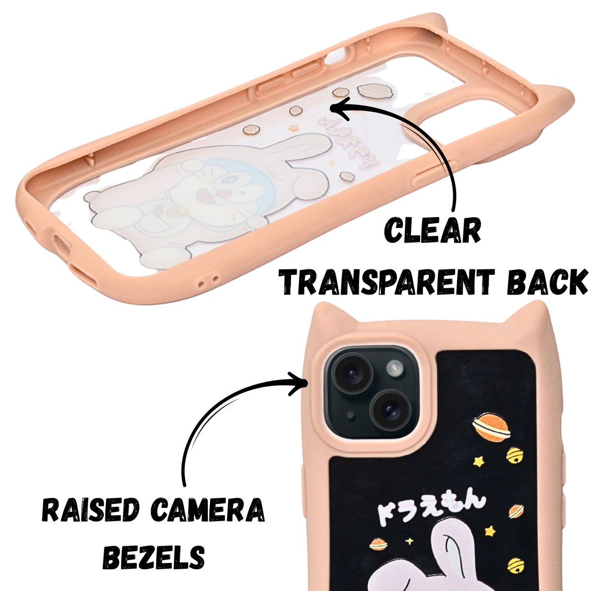 Cute Cartoon Phone Case with Cat Ears For iPhone 14Plus/15 Plus