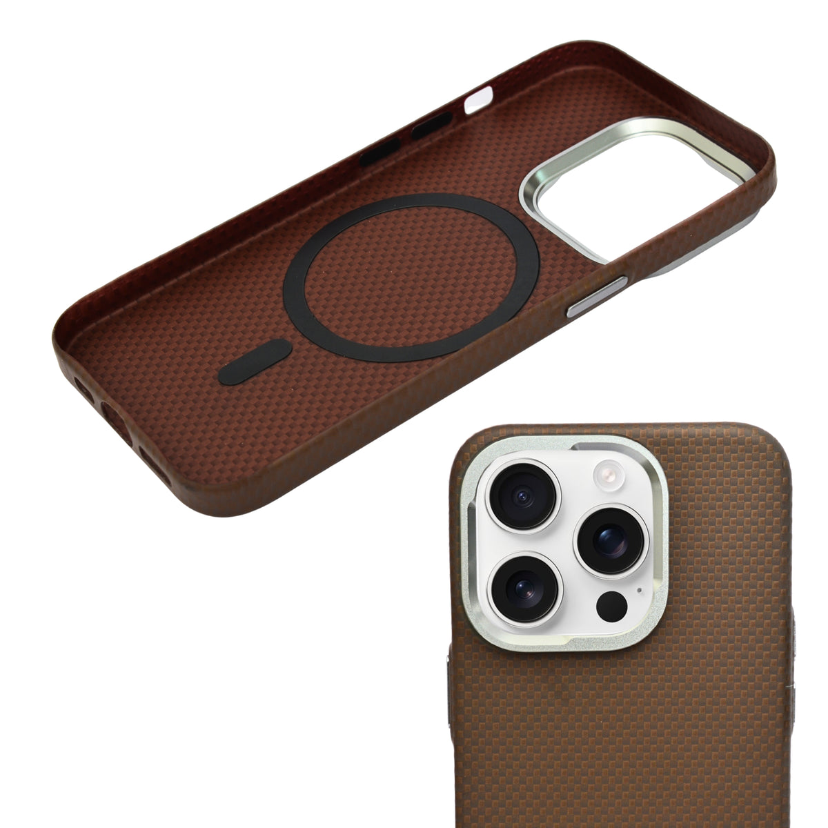Carbon Fiber Texture MagSafe Compatible with Metal Camera Phone Case for iPhone 15 Pro