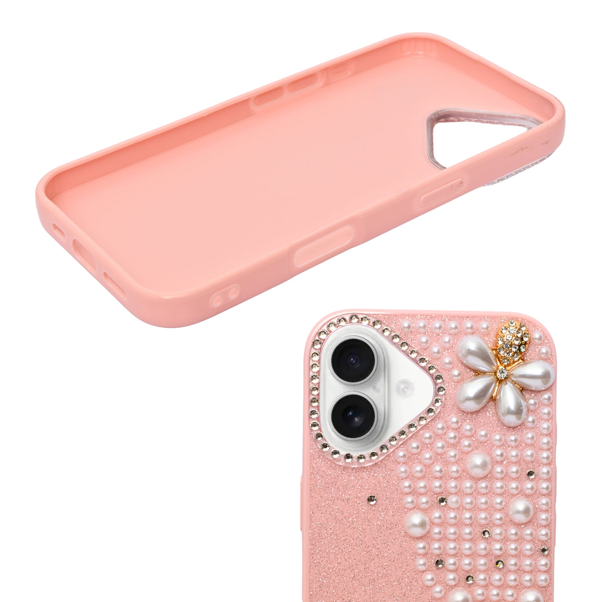 Luxury Glitter Finish with 3D Pearl Flower Design Phone Case for iPhone 17