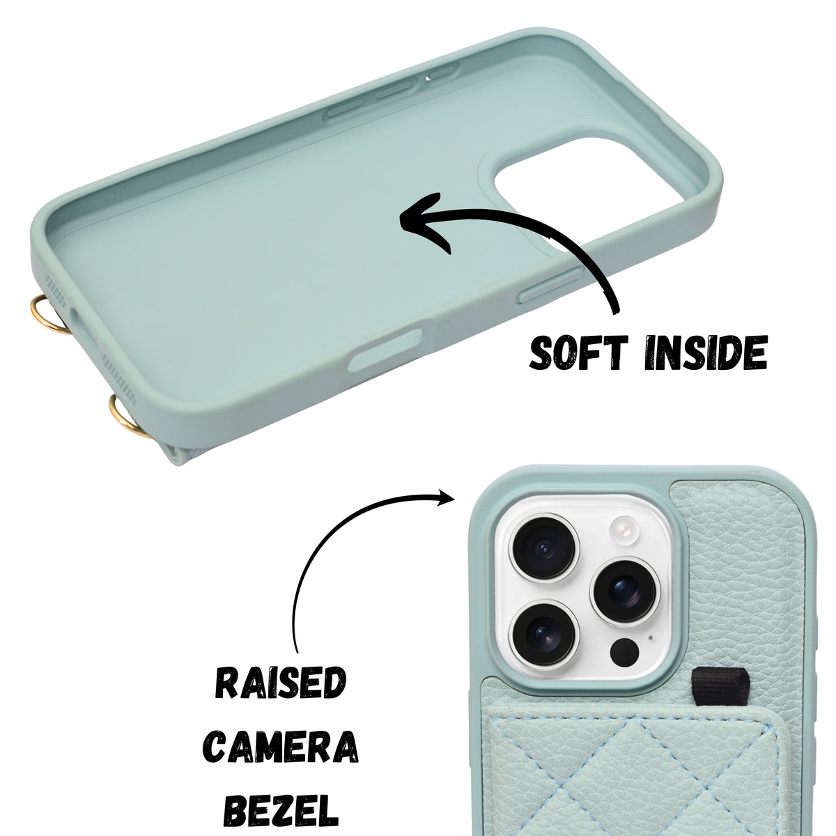 Quilted PU Leather Wallet with Mirror Card Holder & Detachable Sling Phone Case for iPhone 16 Pro