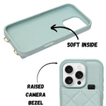 Quilted PU Leather Wallet with Mirror Card Holder & Detachable Sling Phone Case for iPhone 16 Pro