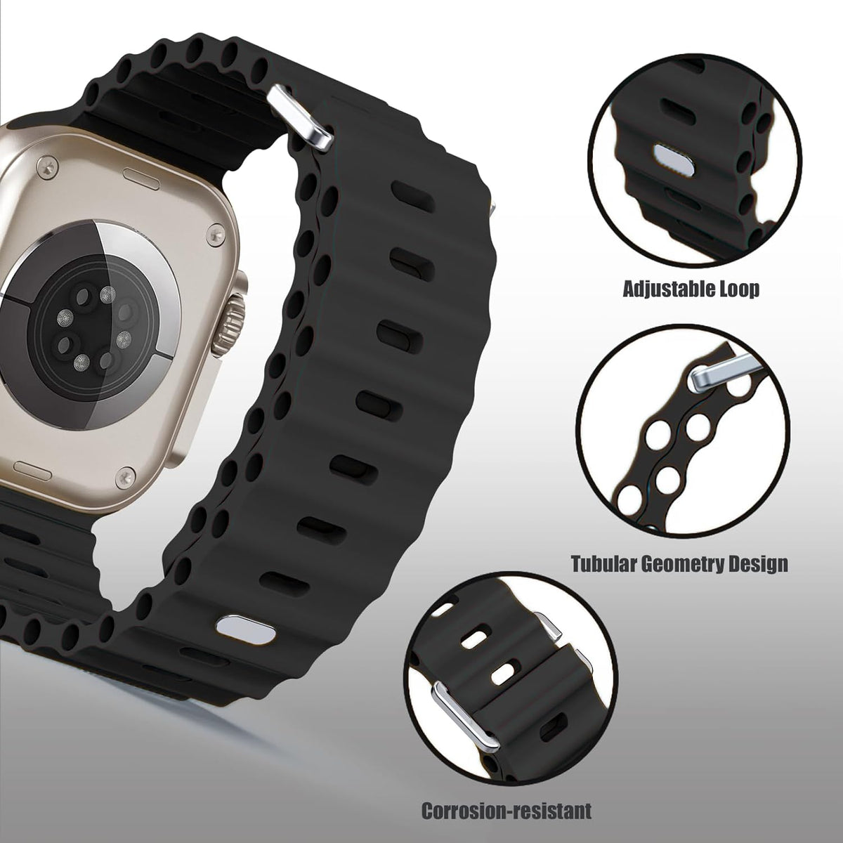 Soft Silicone Sport Wristband Replacement iWatch Strap for 49mm (Ultra 2/Ultra), 45mm, 44mm, 42mm – Compatible with Series 10/9/8/7/6/5/4/3/2/1/SE