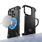 Frameless Carbon Fiber Metal Bumper Case with MagSafe Ring Stand – For iPhone 16 Pro / 16 Pro Max