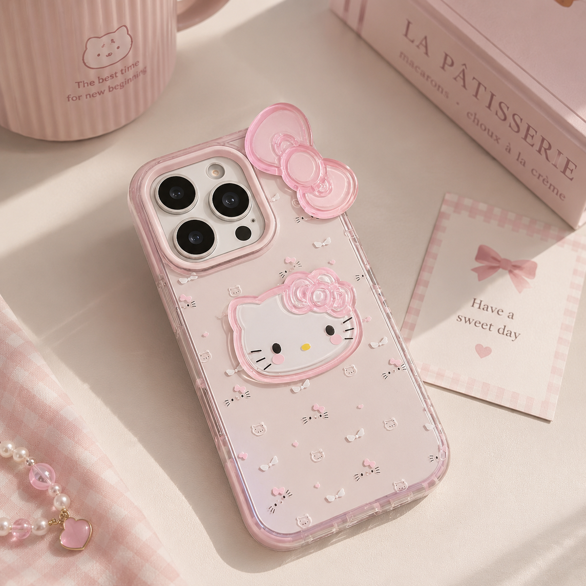 Transparent Pink Bow Kitty Case