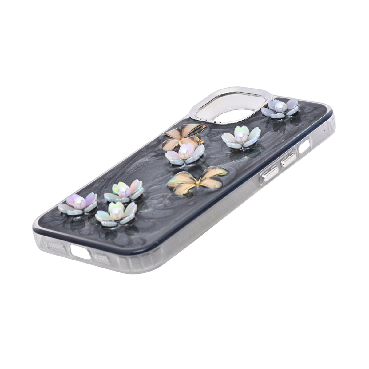 Luxury 3D Iridescent Pearl Flower & Butterfly Phone Case for iPhone 13 / 14