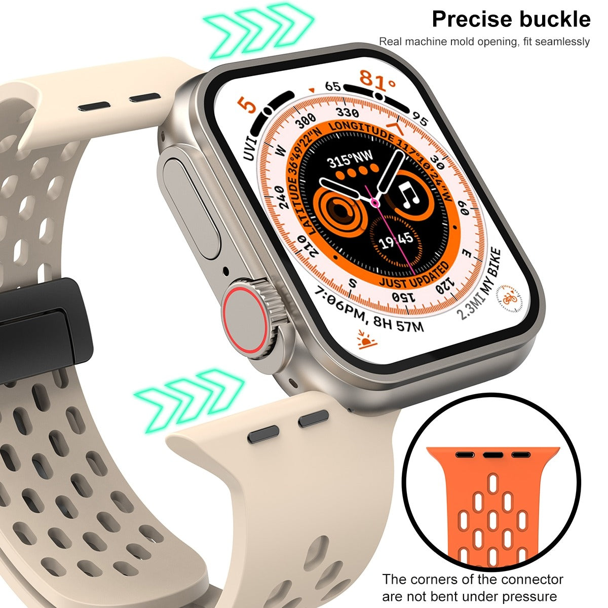 Magnetic Clasp Adjustable Silicone iWatch Band for 49mm (Ultra 2/Ultra), 45mm, 44mm, 42mm – Compatible with Series 10/9/8/7/6/5/4/3/2/1/SE