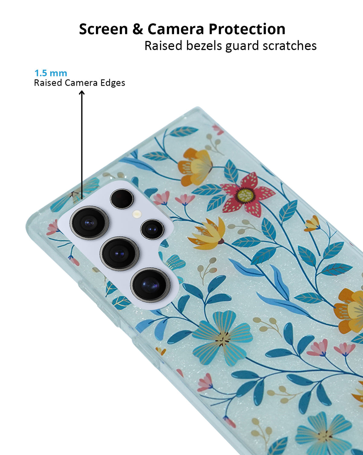 Elegant FloralStylish & Protective Case with Glitter Accents for Samsung Galaxy S24 Ultra