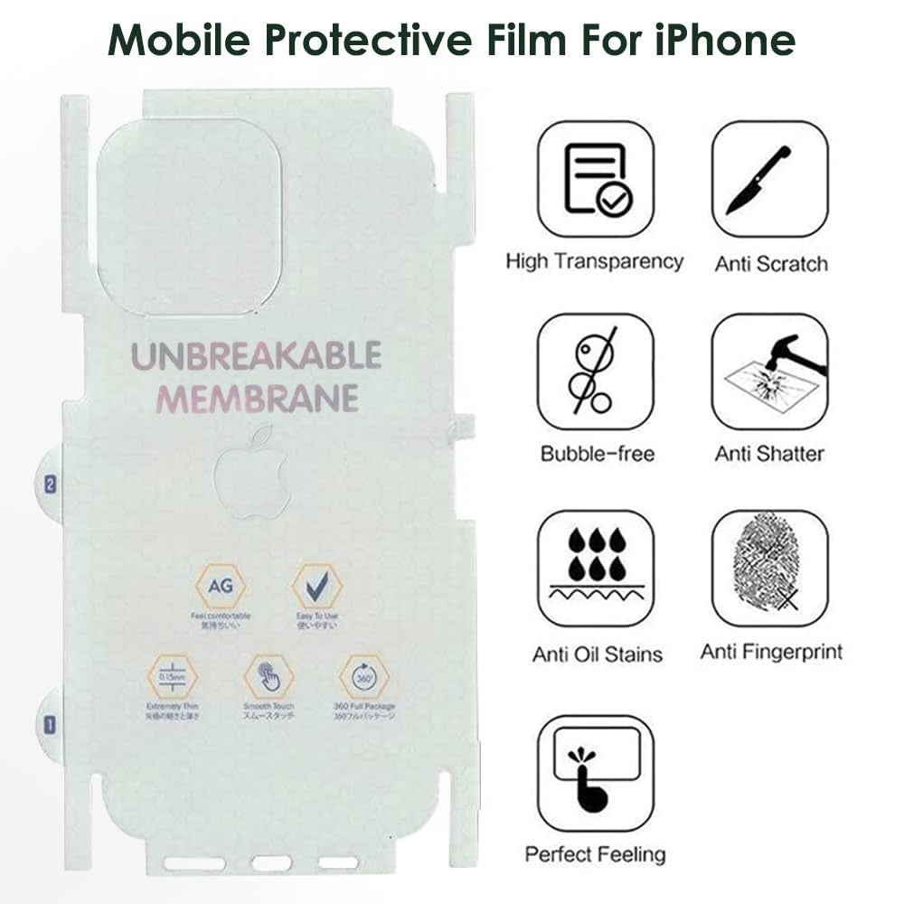 Crystal Clear Flexible Back Side Protector Membrane for iPhone 15 Pro Max