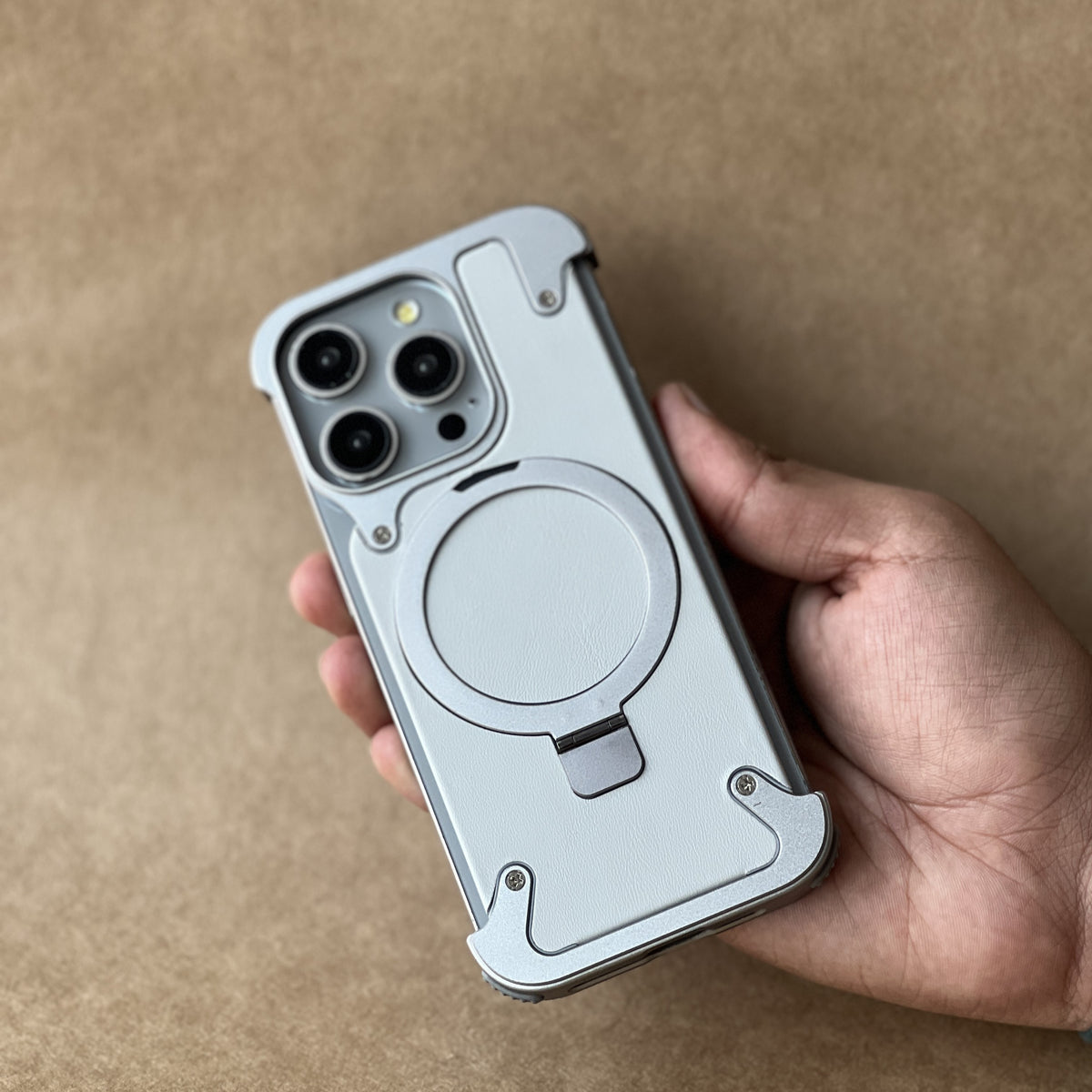 Heavy-Duty Metal Screw Armor Rotating Magnetic Ring Stand Case for Your iPhone