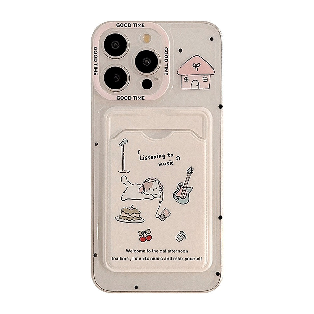 Cute Kitty Music Card Holder Case