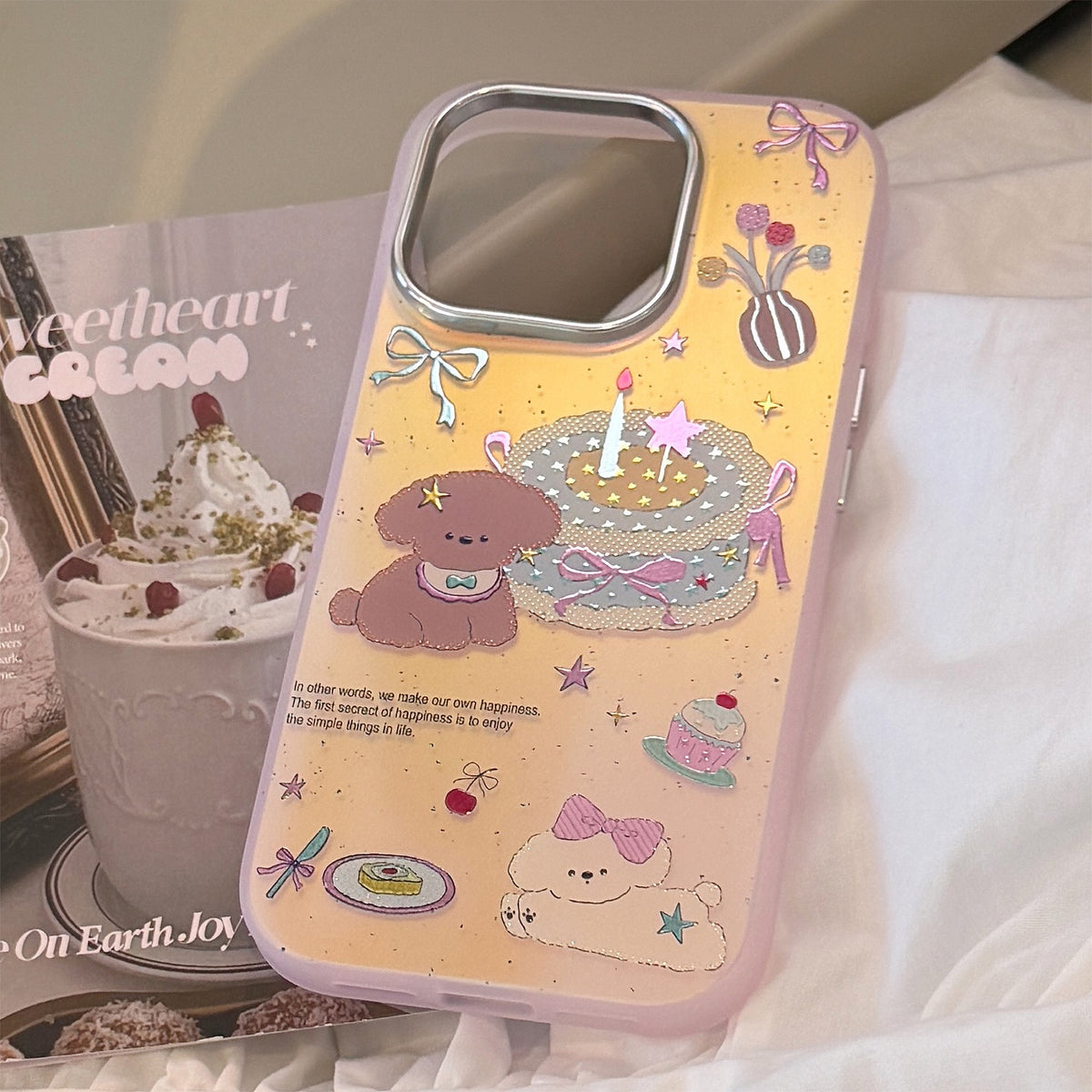 Aesthetic Pastel Purple Glitter Birthday Cake & Toy Poodle Case