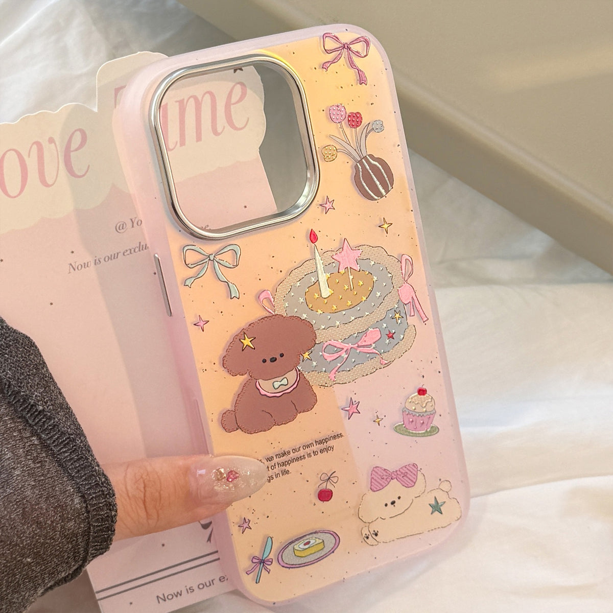 Aesthetic Pastel Purple Glitter Birthday Cake & Toy Poodle Case