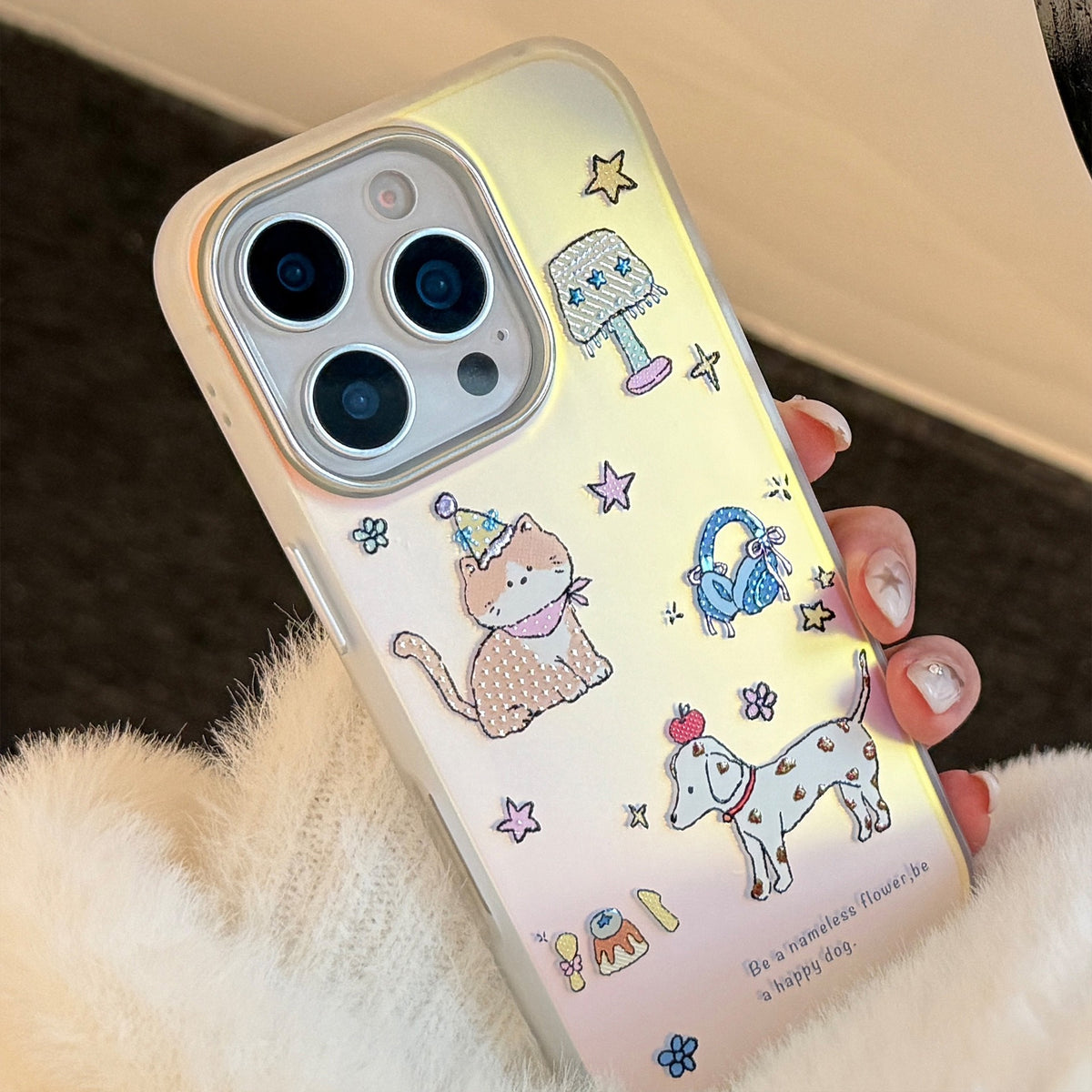 Cute Cat & Dog Iridescent Laser Case