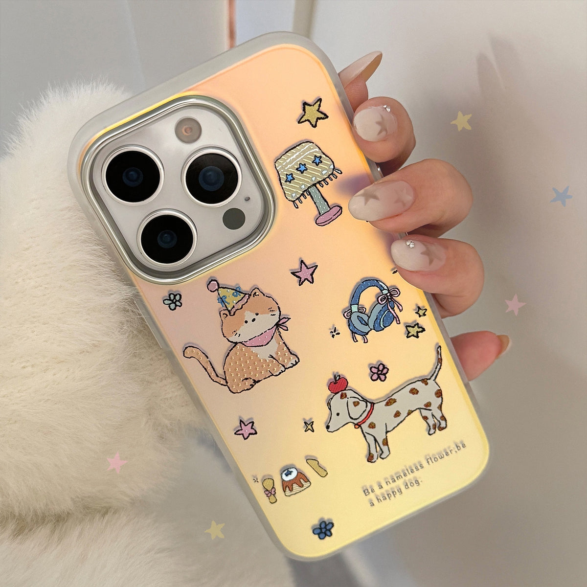 Cute Cat & Dog Iridescent Laser Case