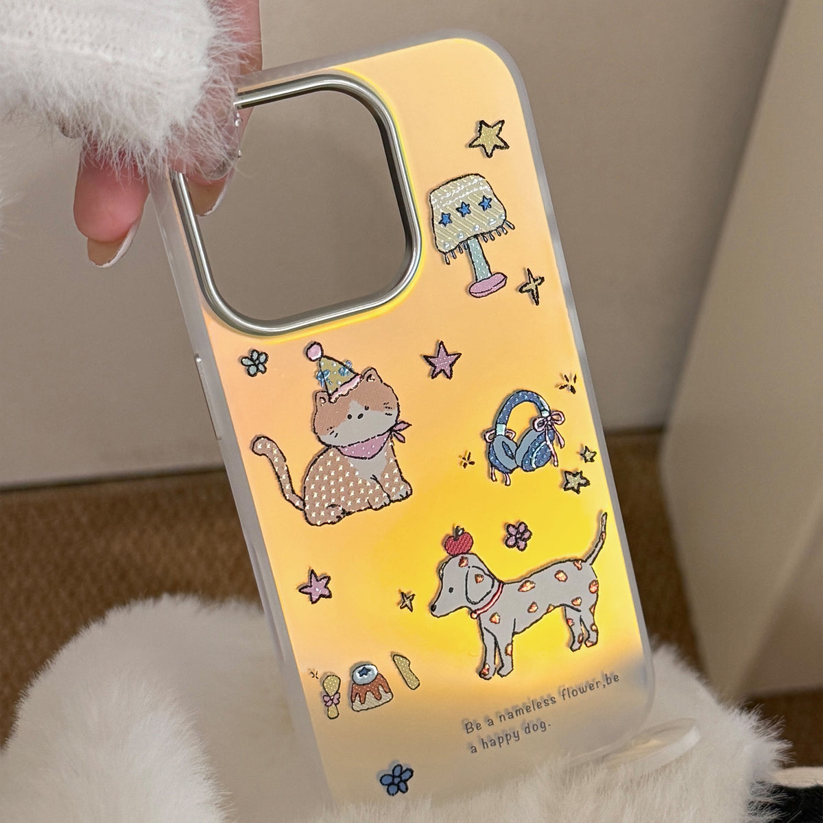 Cute Cat & Dog Iridescent Laser Case