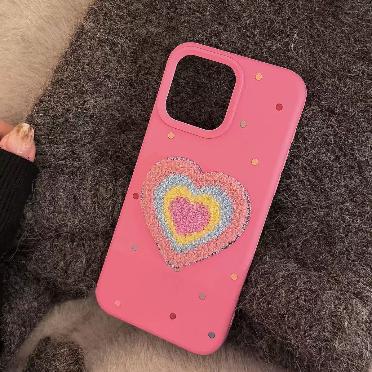 Stitched Rainbow Pink Heart Case