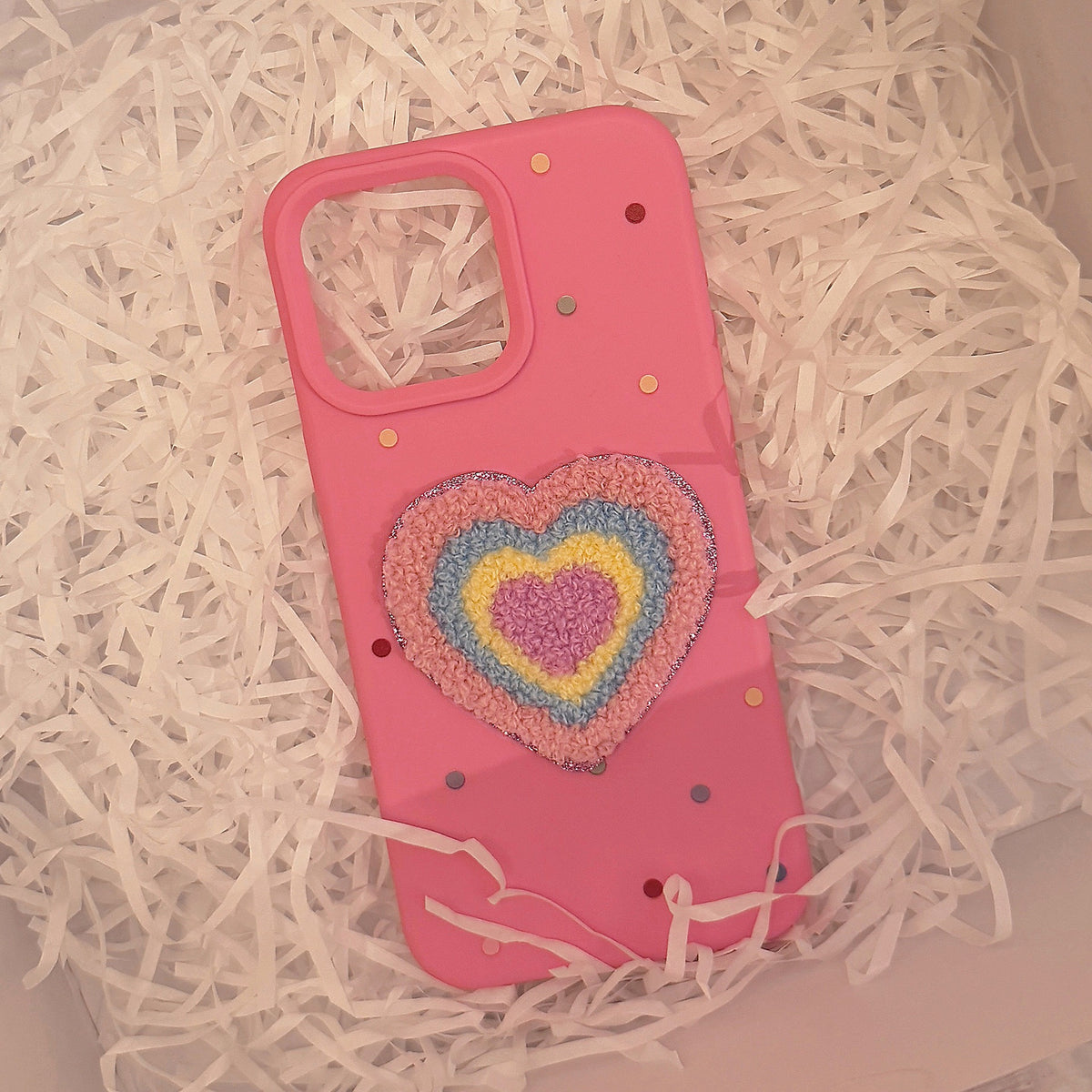 Stitched Rainbow Pink Heart Case