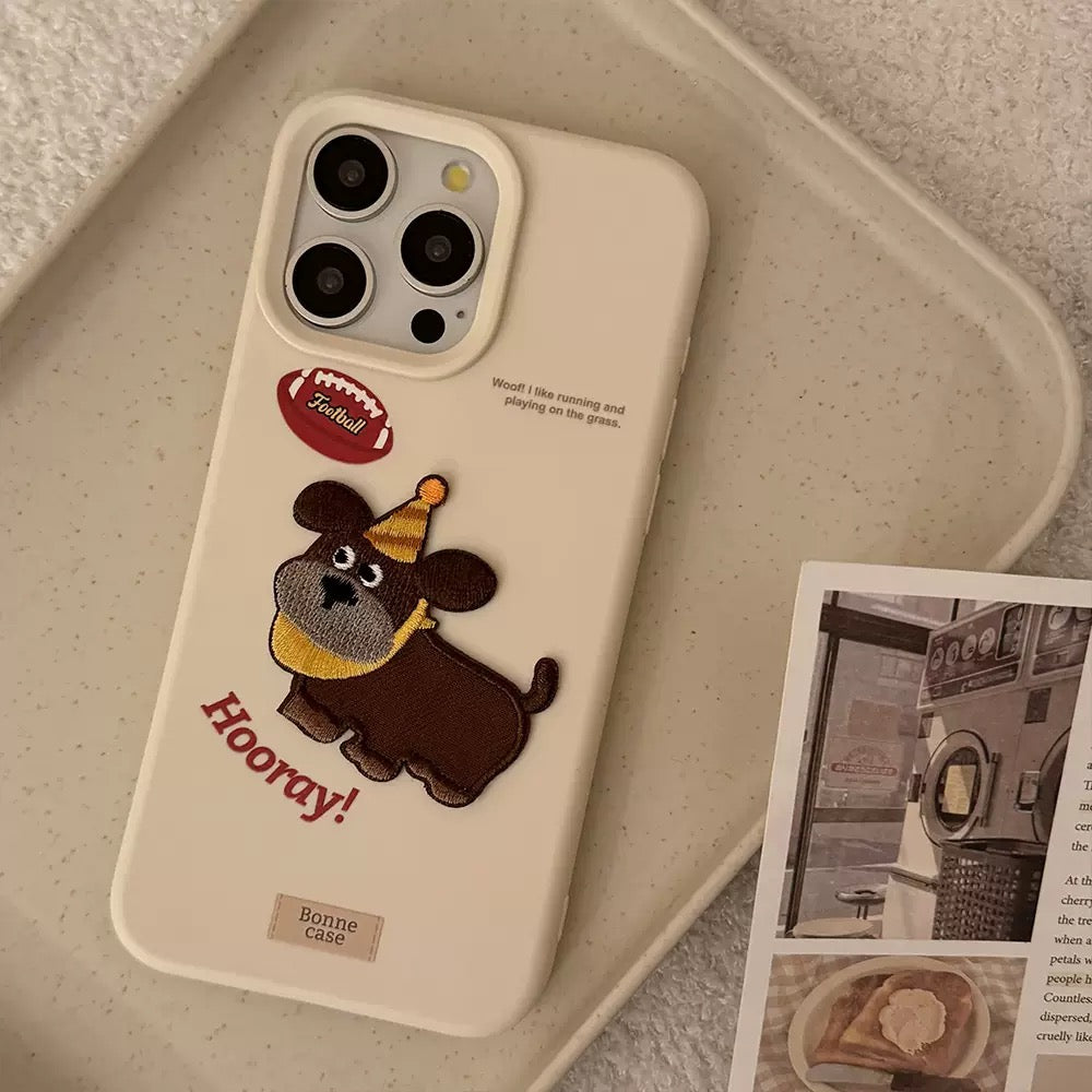 Embroidered Cartoon Dog Patch Matte Case