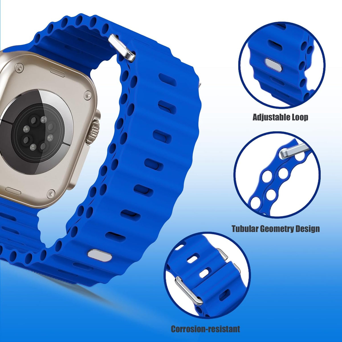 Soft Silicone Sport Wristband Replacement iWatch Strap for 49mm (Ultra 2/Ultra), 45mm, 44mm, 42mm – Compatible with Series 10/9/8/7/6/5/4/3/2/1/SE