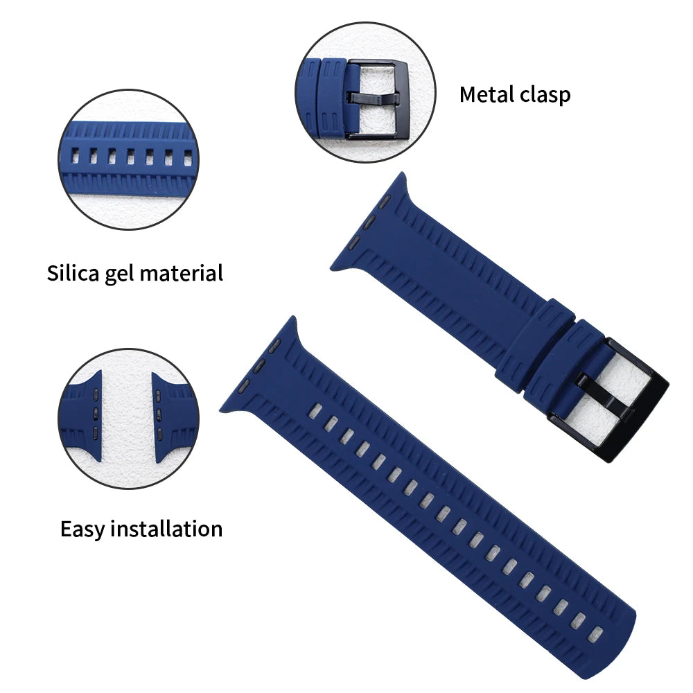 Durable Silicone Watch Band for iWatch 49mm (Ultra 2/Ultra), 45mm, 44mm, 42mm – Compatible with Series 10/9/8/7/6/5/4/3/2/1/SE – Stylish & Comfortable Strap