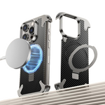 Frameless Carbon Fiber Metal Bumper Case with MagSafe Ring Stand – For iPhone 16 Pro / 16 Pro Max