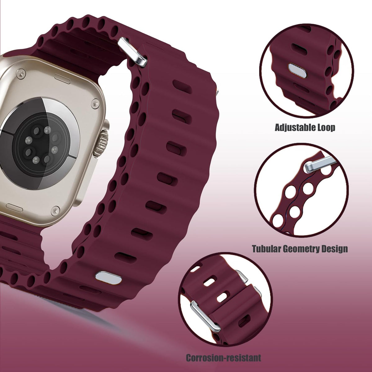 Soft Silicone Sport Wristband Replacement iWatch Strap for 49mm (Ultra 2/Ultra), 45mm, 44mm, 42mm – Compatible with Series 10/9/8/7/6/5/4/3/2/1/SE