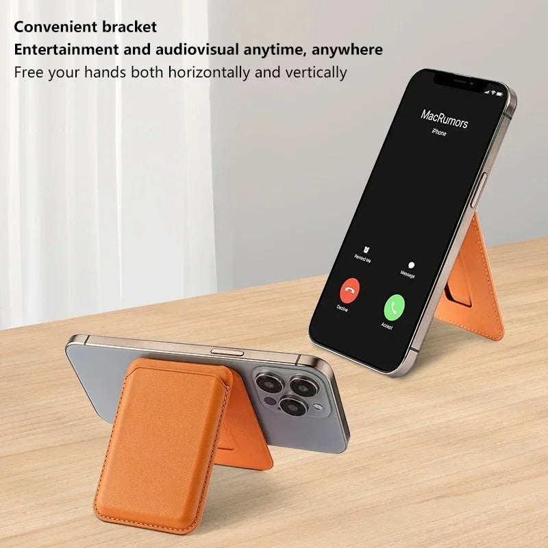 Magnetic MagSafe Leather Wallet Case with Kickstand – Slim & Secure for iPhone