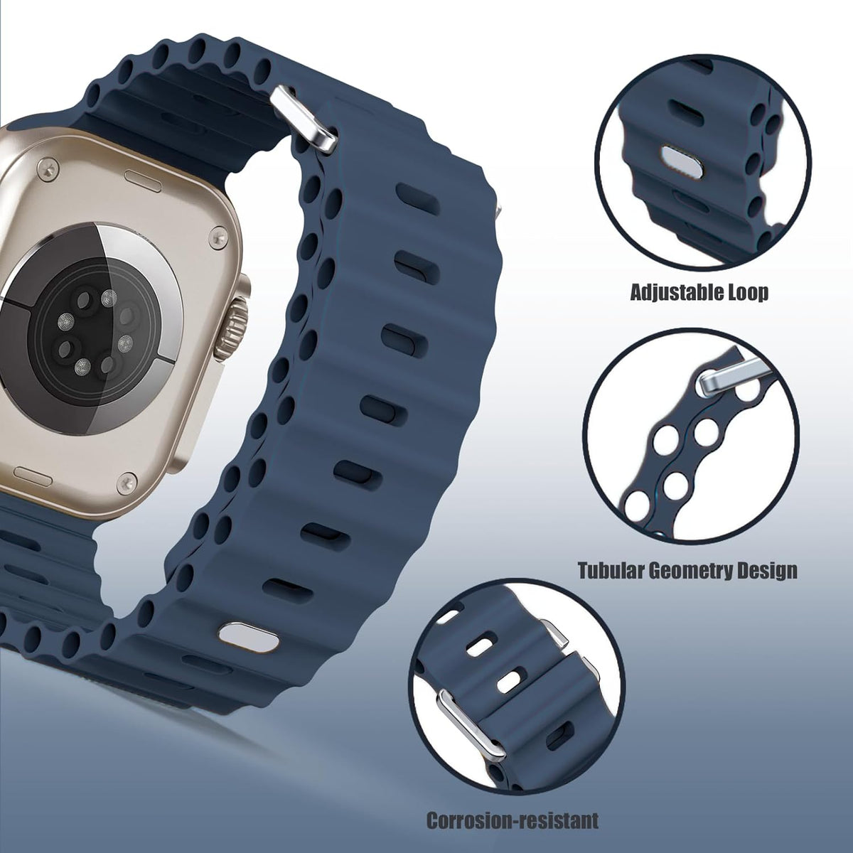 Soft Silicone Sport Wristband Replacement iWatch Strap for 49mm (Ultra 2/Ultra), 45mm, 44mm, 42mm – Compatible with Series 10/9/8/7/6/5/4/3/2/1/SE