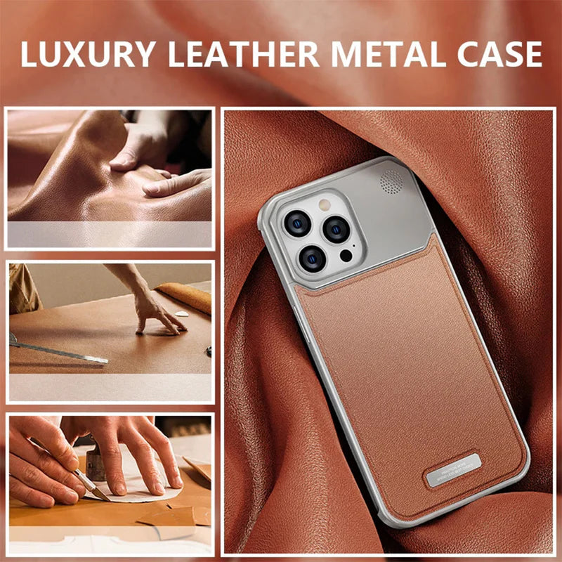 Metal Series Magsafe Leather Case With Titanium Frame