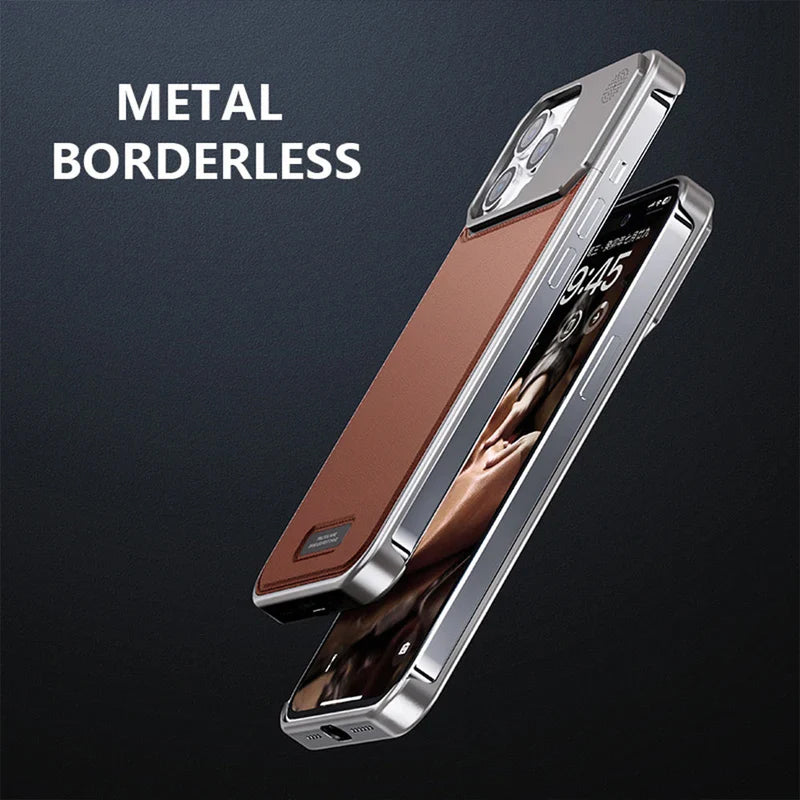 Metal Series Magsafe Leather Case With Titanium Frame
