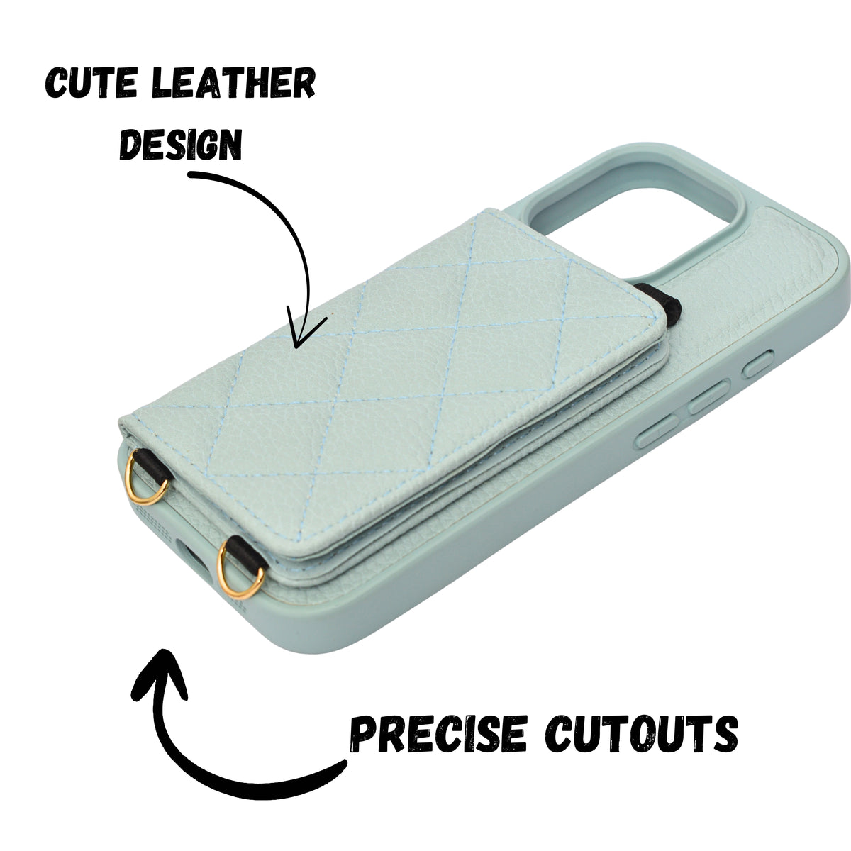 Quilted PU Leather Wallet with Mirror Card Holder & Detachable Sling Phone Case for iPhone 16 Pro