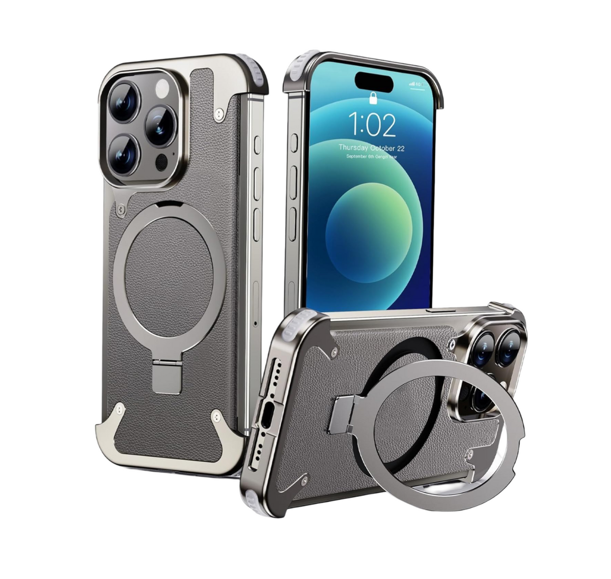 Heavy-Duty Metal Screw Armor Rotating Magnetic Ring Stand Case for Your iPhone