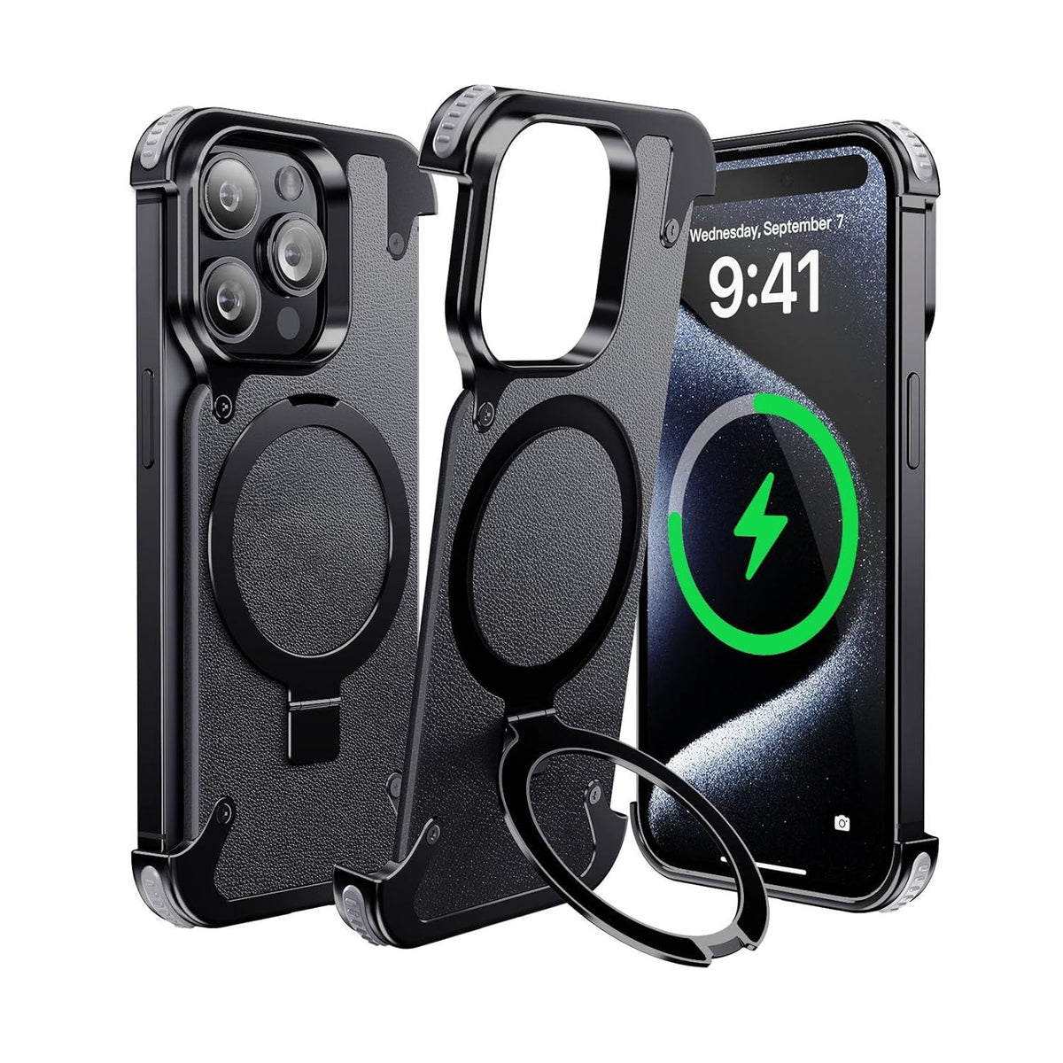 Heavy-Duty Metal Screw Armor Rotating Magnetic Ring Stand Case for Your iPhone