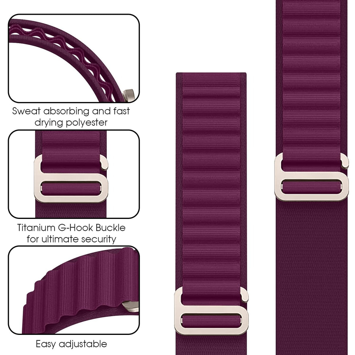 Alpine Nylon Loop Band with Metal G-Hook for iWatch 49mm (Ultra 2/Ultra), 45mm, 44mm, 42mm (Series 10/9/8/7/6/5/4/3/2/1/SE) – Adjustable & Secure Fit