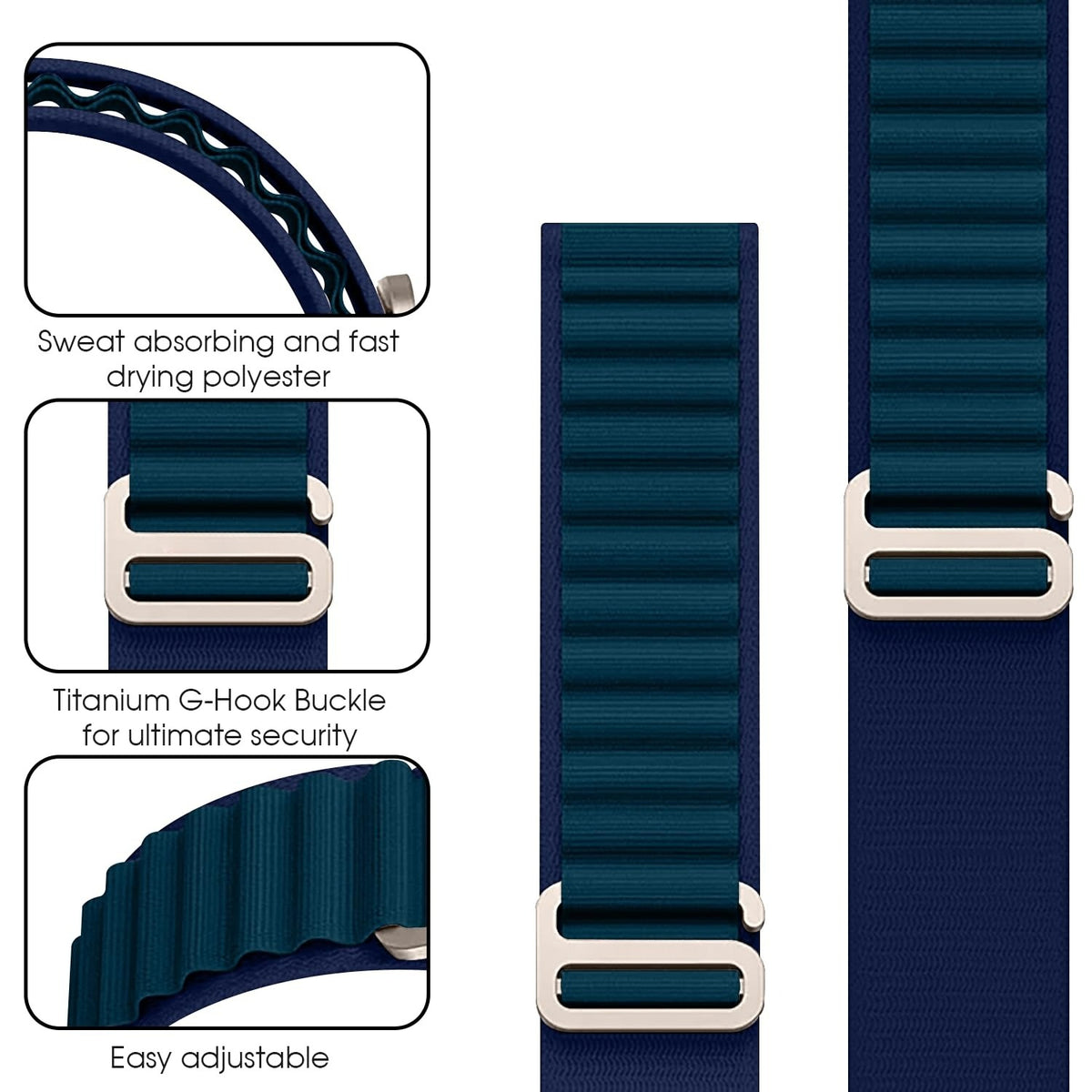 Alpine Nylon Loop Band with Metal G-Hook for iWatch 49mm (Ultra 2/Ultra), 45mm, 44mm, 42mm (Series 10/9/8/7/6/5/4/3/2/1/SE) – Adjustable & Secure Fit