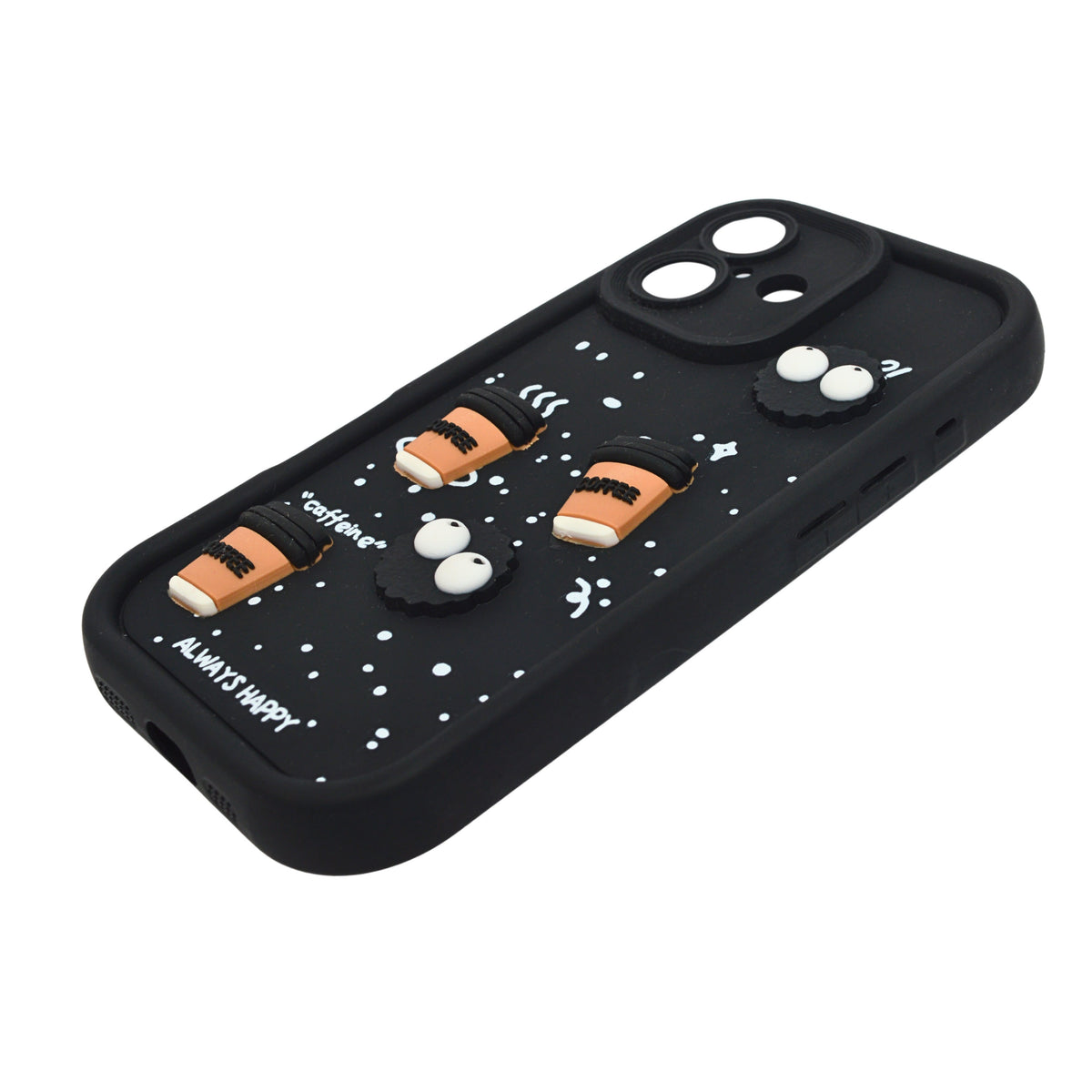 Adorable Coffee Vibe 3D Patch Silicone Phone Case with Cute Bear and Smiley for iPhone 16