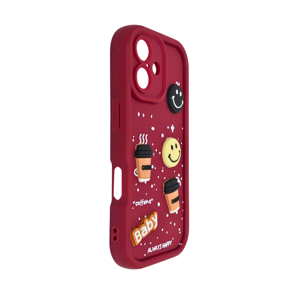 Adorable Coffee Vibe 3D Patch Silicone Phone Case with Cute Bear and Smiley for iPhone 16